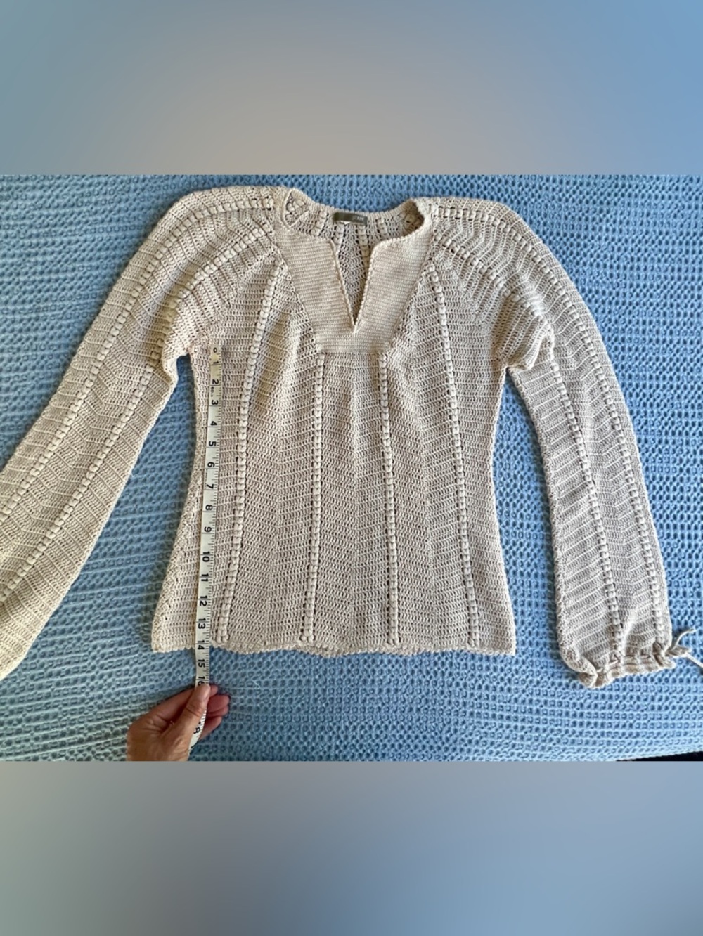 J.Crew Women's Cream Woven Knit V-Neck Sweater - Picture 6 of 8
